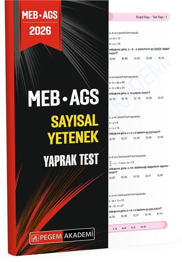 2026 MEB AGS Sayısal Yetenek Yaprak Test – Değerli Adaylar Testlerimizdeki – Pegem Akademi Yayıncılık kitap kapağı