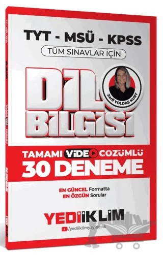 2025 KPSS MSÜ TYT Dil Bilgisi Tamamı Video Çözümlü Tüm Sınavlar için 30 Deneme – Zarif Yoldaş Kurt – Yediiklim Yayınları kitap kapağı