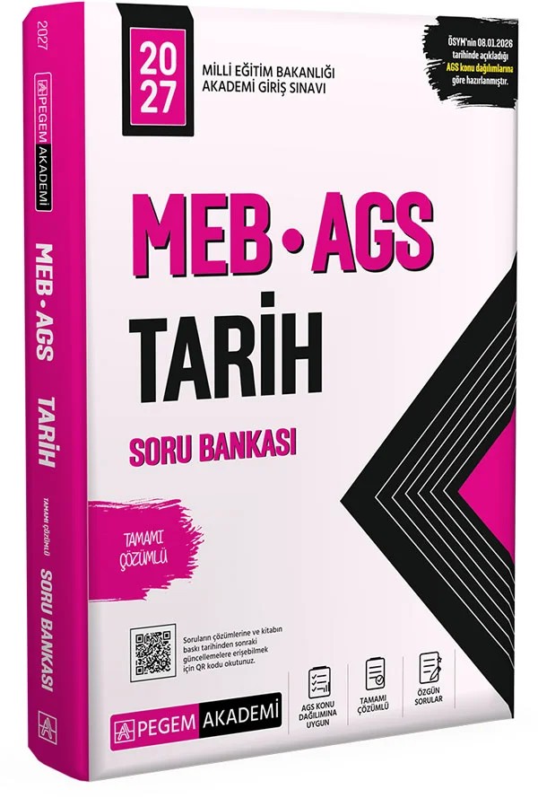 2027 MEB AGS Soru Bankası Tamamı Çözümlü Tarih – ekibi tarafından özenle oluşturulmuş, geniş kapsamlı yayınlar olacaktır. – Pegem Akademi Yayıncılık kitap kapağı