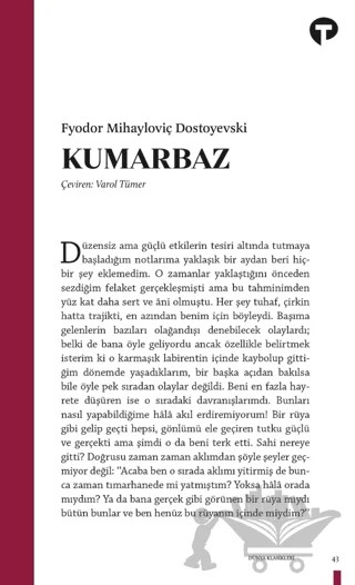 Kumarbaz – Fyodor Mihayloviç Dostoyevski – Turkuvaz Kitap kitap kapağı
