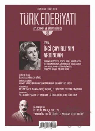 Türk Edebiyatı Aylık Fikir ve Sanat Dergisi Sayı: 576 Ekim 2021 – Türk Edebiyatı Dergisi kitap kapağı