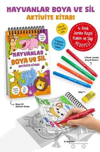 Hayvanlar – Boya ve Sil Aktivite Kitabı / 3 Yaş + – Sibel Erdal – Bigkids Yayınları kitap kapağı