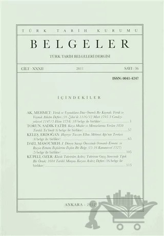 Türk Tarih Belgeleri Dergisi Sayı: 36 Cilt: 32 – Türk Tarih Kurumu Yayınları kitap kapağı