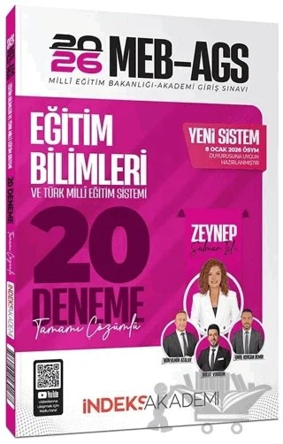 2026 MEB-AGS Eğitim Bilimleri ve Türk Milli Eğitim Sistemi 20 Deneme Çözümlü – Zeynep Salman İçli, Bünyamin Atalay, Bulut Vurdum, Emre Korcan Demir – İndeks Akademi Yayıncılık kitap kapağı