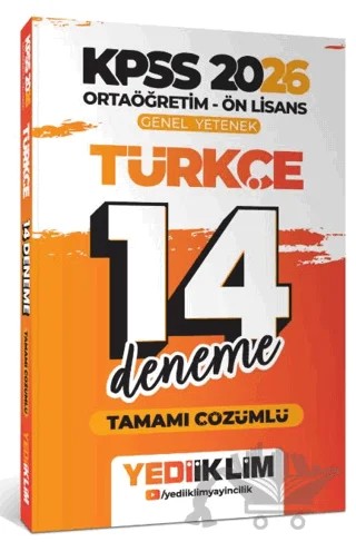 2026 KPSS Ortaöğretim Ön Lisans Genel Yetenek Türkçe Tamamı Çözümlü 14 Deneme – Kollektif – Yediiklim Yayınları kitap kapağı