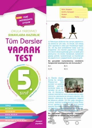 5. Sınıf Tüm Dersler Yaprak Test – Kolektif – 4 Element Yayınları kitap kapağı