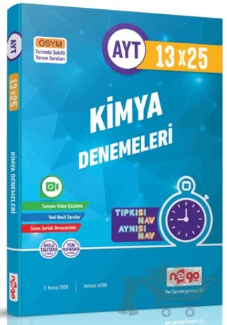 AYT Kimya Tamamı Video Çözümlü 13x25 Branş Deneme – Kolektif – Nego Yayınları kitap kapağı