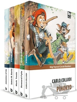 Çocuk Kahramanlar Dizisi (5 Kitap) – Carlo Collodi, Johanna Spyri, Howard Pyle, James Matthew Barrie, Mark Twaın – Bilgi Yayınevi kitap kapağı