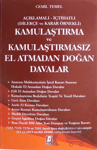 Kamulaştırma ve Kamulaştırmasız El Atmadan Doğan Davalar – Cemil Temel – Bilge Yayınevi kitap kapağı