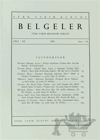 Türk Tarih Belgeleri Dergisi Sayı: 19 Cilt: 15 – Türk Tarih Kurumu Yayınları kitap kapağı